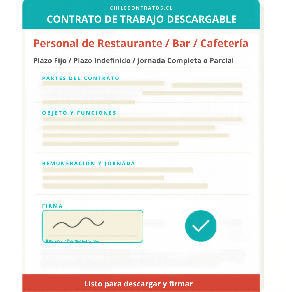 Contrato de Trabajo Garzón o Camarero Plazo Indefinido / Jornada completa